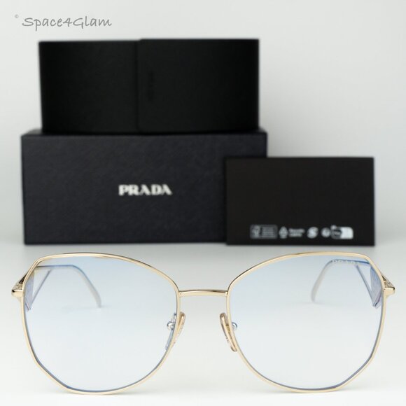 BRAND NEW Prada Women Sunglasses Gold Blue Light Filter Geometric PR57YS ZVN08N - Picture 3 of 10